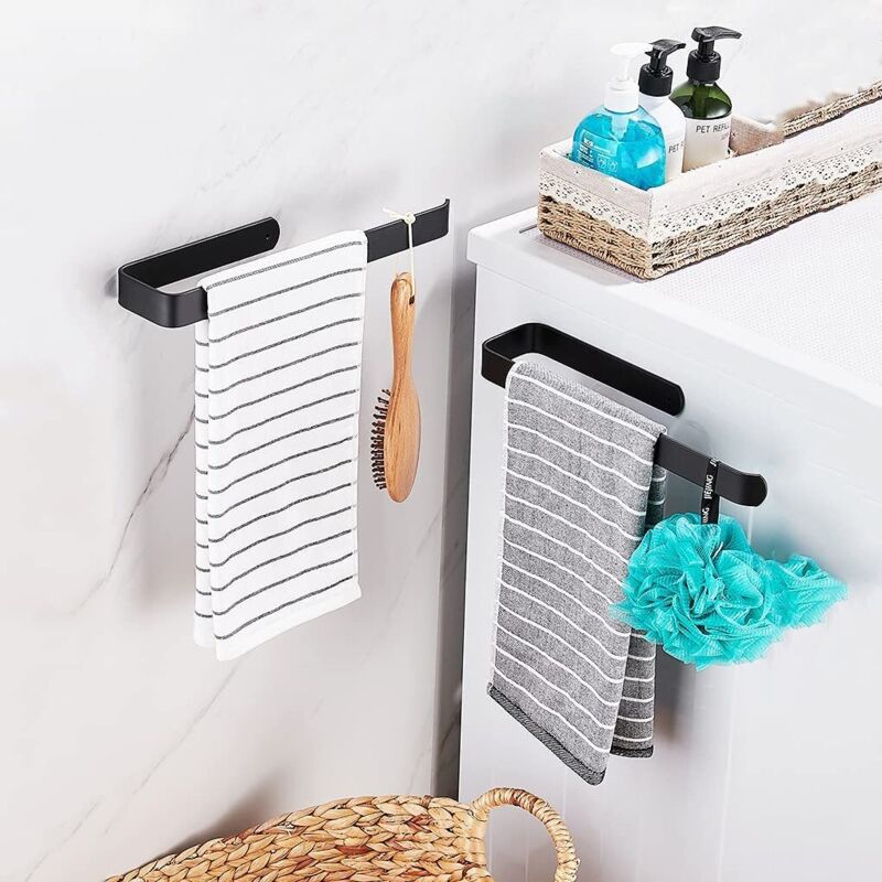Porte-Serviettes Auto-Adhésif Noir - Support Mural Sans Perçage - Acier Inoxydable - Pour Cuisine Et Salle De Bain