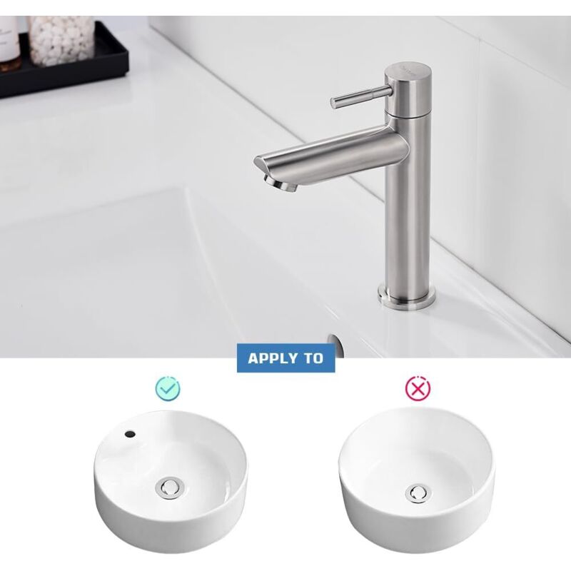 Robinet Lavabo Eau Froide ONLY - Acier Inoxydable, Bec 9,34 Cm, Installation Facile