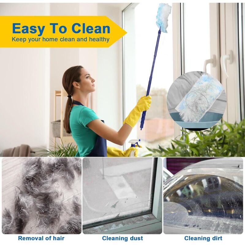 Lot De 40 Recharges De Plumeau électrostatique VEGCOO - Compatible Swiffer, Avec 1 Poignée Pliable - Bleu Et Blanc