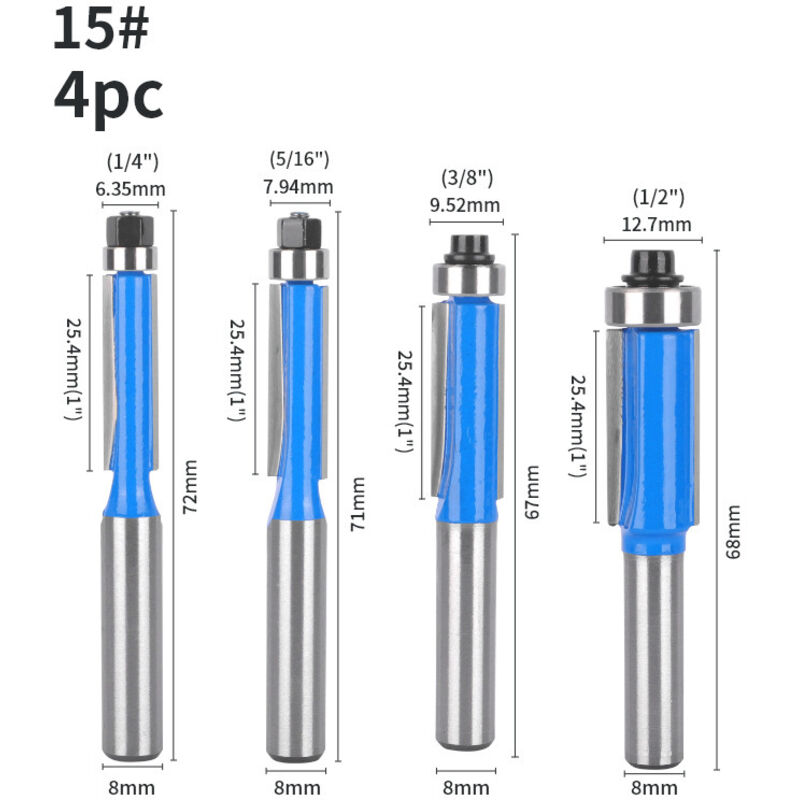 3 Pièces 8mm Tige Fraise à Copier, Fraise à Affleurer Fraise à Raser