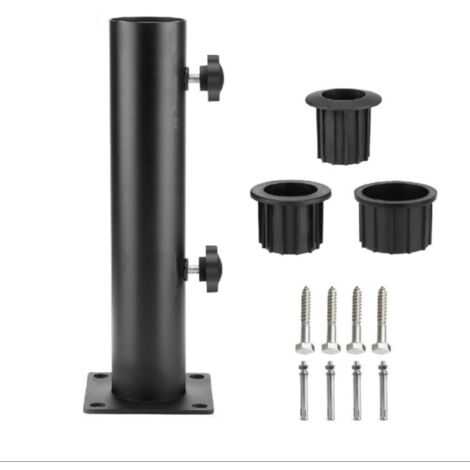Support de base de parasol en acier inoxydable – Compatible mât 60mm – Quatre trous fixes pour installation – Utilisation terrasse et jardin