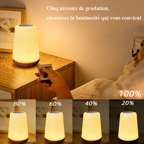 Lampe De Chevet Veilleuse LED Lampe D'Ambiance Chambre Lampe Nuit Tactile Avec 13 Couleurs RGB, Rechargeable USB, Lampe De Table Télécommande Pour Chambre à Coucher Salon Camping