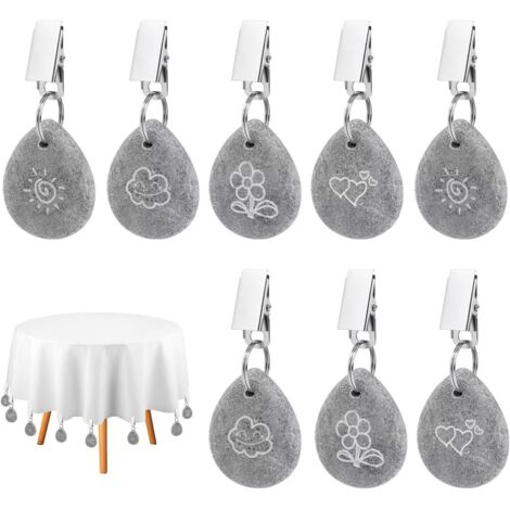 Lot de 8 Poids de Nappe en Pierre, Marbre Naturel de Poids Nappe de Table Exterieur, Nappe avec Pinces Pince à Nappe pour Pique-Nique, fête en Famille, Mariages (1/5)