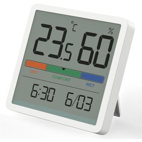 Thermomètre Hygromètre Numérique, thermomètre numérique de bureau avec moniteur de température et d'humidité, thermomètre d'ambiance à jauge d'humidité précise avec horloge,pour Bureau, Maison, Chambr (1/5)