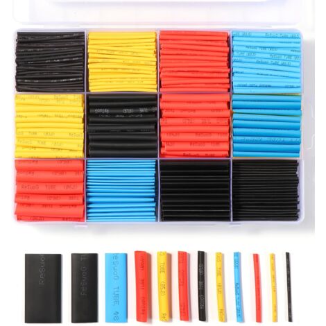 780 Pièces Gaines Thermorétractables, Thermorétractable Noire Tube Cosses, Isolation Electrique Tube de Câble D'enveloppe Thermorétractable, 12 Tailles - Ratio de Contraction2∶1-4 Couleurs (1/5)