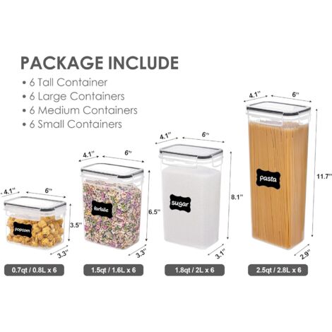 Botes de rangement hermtiques 24 pices  Plastique alimentaire sans BPA   Couvercles  verrouillage latral  tiquettes rutilisables incluses