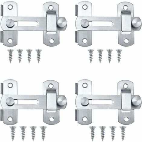 Loquet Porte, Loquet Coulissant, 4 Pcs Loquet De Porte, Loquet De Porte En Acier Inoxydable, Peut Être Utilisé Comme Loquet Coulissant Pour Portes, Fenêtres, Portes De Jardin (4inch) (1/5)