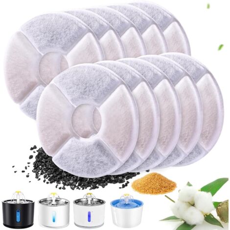 Filtre de fontaine à eau pour chat – Lot de 10 filtres avec charbon actif – Compatible avec fontaines 1,6 à 2,5L – Élimine impuretés et odeurs – Modou