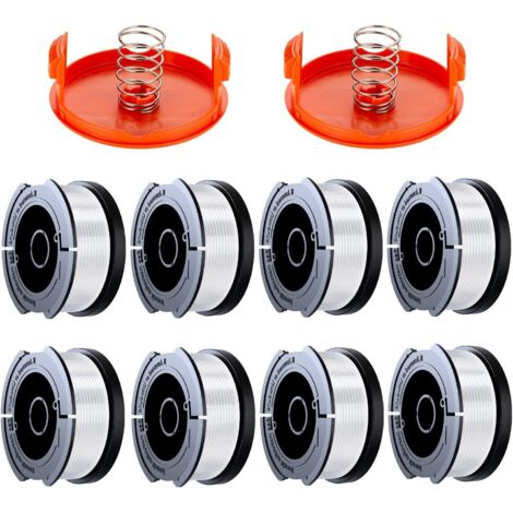 8 Pack Bobine Fil Coupe Bordure Compatible avec Black et Decker Coupe Bordures, A6481 A6485 1.65mm Bobine de Fil Debroussailleuse(8 Fil Coupe Bordure,2 Couvercle,2 Ressort)