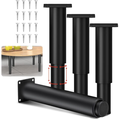 4 Génériques Pied de Table Metal, 25-45cm Hauteur sans Perçage Pieds de Table, avec Accessoires de Montage, pour Meubles Réglables, Lit à Visser, Armoire, Canapé Jambe Table Etc(Noir) (1/5)