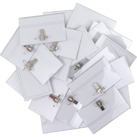 Lot de 50 Porte Badge Plastique Horizontal à Pince - 90 x 56 mm - Badge Infirmiere, Ecoles, Entreprises, Conférences et Visiteurs en PVC Transparent Résistant à l’Eau (1/5)