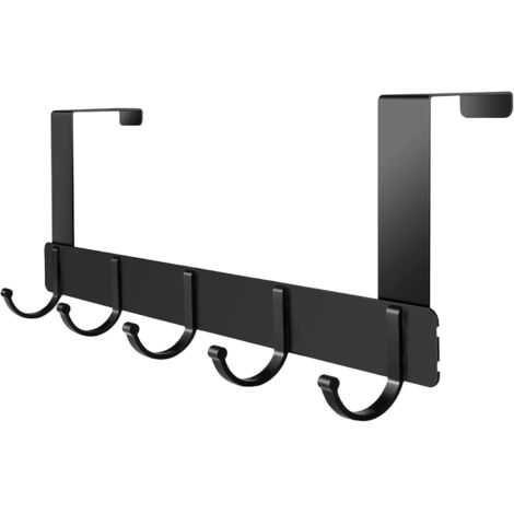 Porte Manteau pour Porte, Patère de Porte à Suspendre, Patère de Porte pour Chambre à Coucher, avec 5 Crochets, pour Chambre à Coucher Salle de Bains Porte de Cuisine (Noir) (1/5)