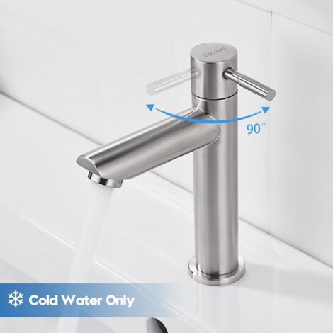 Robinet Lavabo Eau Froide Acier Inox 304 - Mitigeur Monocommande, Tuyau 60cm, Argent