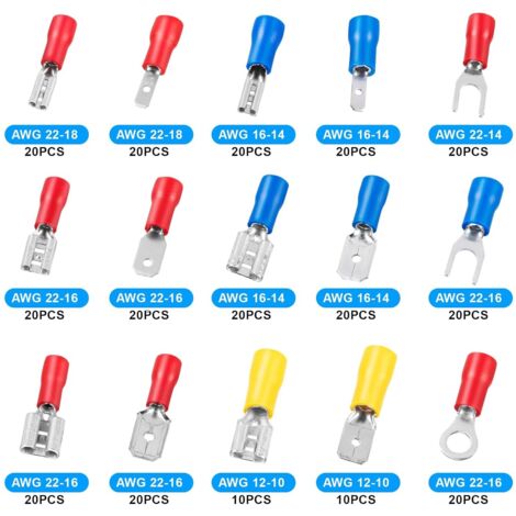 280 Pièces 15 Types Cosses Electriques A Sertir Connecteurs Avec Douilles Isolantes Anneau Plates Fourches Cosses Et Kits Avec Coffret Dassortiment Pour Electriciens 86826200