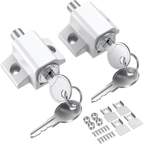 Lot de 2 verrous de porte coulissants professionnels pour porte de patio coulissante - Verrou de sécurité durable - Blanc - Parfait pour la sécurité de la maison