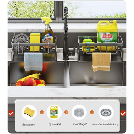 Porte Eponge, Organisateur D'Évier De Cuisine, Acier Inoxydable 304