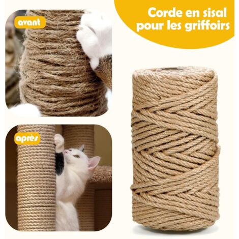 Corde Sisal Naturelle 8 Mm X 20 M - Pour Arbre à Chats, Décoration, Bricolage
