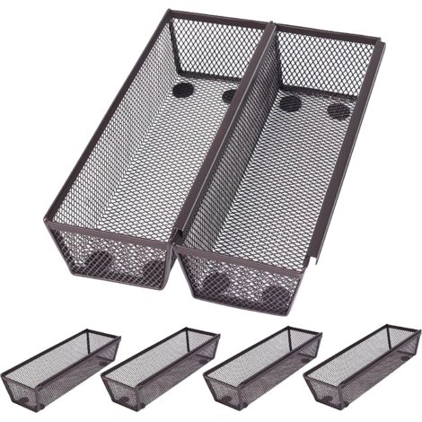 Houhence – Lot de 6 paniers de rangement en maille bronze – Acier solide – Dimensions 25 x 8 x 5 cm – Antidérapants pour tiroirs de cuisine