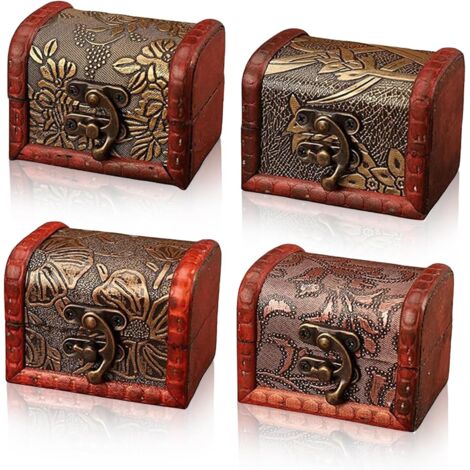 4 Pièces, Petite Boite en Bois Rétro, Coffre en Bois Petite, Petite Boite en Bois Vintage, Vintage Petite Coffre en Bois, Peut Etre Utilisé pour Ranger Colliers, Boucles D'oreilles, Bagues (1/5)
