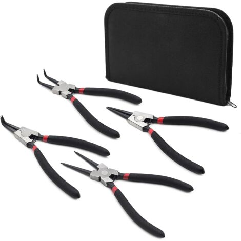 Houhence – Lot de 4 pinces à circlips 150mm – Droites et courbes – Acier nickelé – Poignées antidérapantes – Étui de rangement inclus