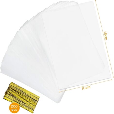 100 Sachets Transparents 10x16 Cm + Liens Dorés – Pour Bonbons, Biscuits, Cadeaux, Mariage, Fêtes - 9