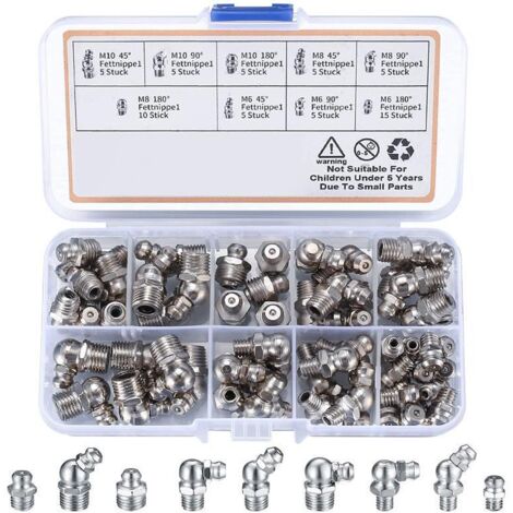 Houhence – Kit de 60 graisseurs à visser M6 M8 M10 – Angles 45° 90° 180° – Fer nickelé résistant à la corrosion – Pour machines industrielles (1/5)