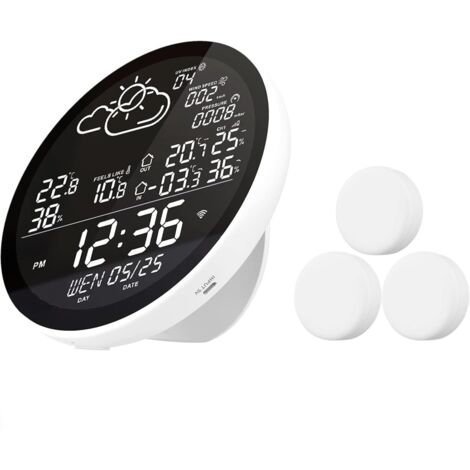 Station Météo WiFi, WLAN Thermometre Interieur Exterieur Sans fil avec 3 Capteurs Extérieurs, Avec Écran LCD (1/5)