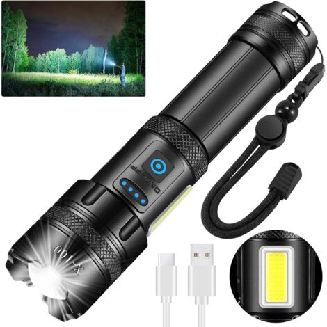 Lampe Torche LED Ultra Puissante - 10000Lumens de Poche Rechargeable Étanche IPX7 7 Modes D'éclairage avec Lumière COB pour Camping Randonnée et Urgences [Classe énergétique A+++] (1/5)