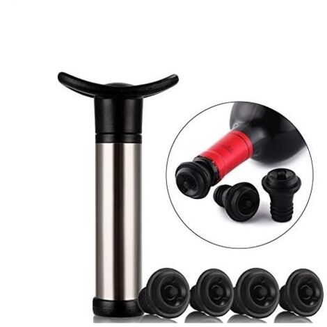 Pompeà vide Acier Inoxydable et 4 Bouchonsà Vin - Pompe a Vin Vide Air Bouchon Bouteille Vin mit Coffret Cadeau - Ralentir L'oxydation Et Sceller Les Bouteilles De Vin (1/5)