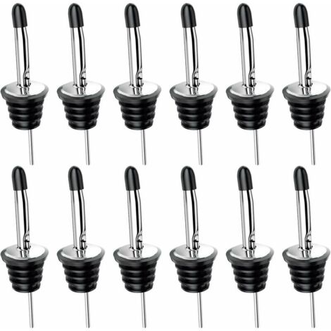 12pcs Verseurs en Acier Inoxydable avec Bouchon en Caoutchouc Verseurs de Bec de Bouteille pour Vin, Liqueur, Boissons, Cocktails, Huile, Vinaigre (1/5)