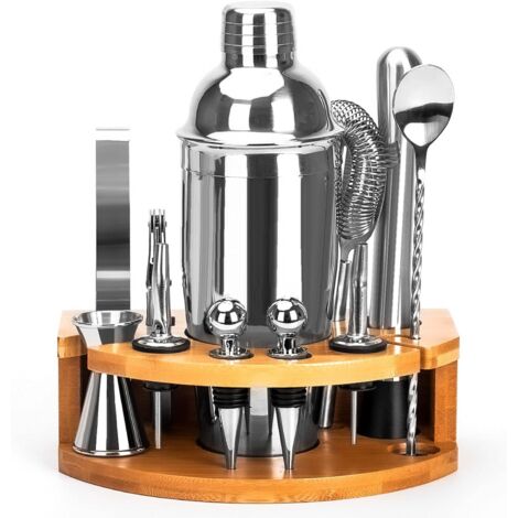 Shaker Cocktail Kit, Set Barman Cocktail en Acier Inoxydable de 12 Pièces, Shaker à Cocktail de 750 ML, Kit Cocktail de Barman avec Support en Bois pour Maison ou Le Bar (1/5)