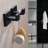 Lot De 2 Crochets Muraux Noirs Mats Acier Inoxydable SUS304 - Pour Salle De Bain, Cuisine - Support 5kg