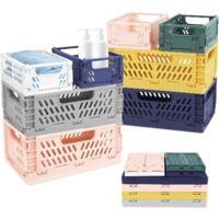 Houhence – Lot de 8 caisses en plastique pliables – 4 grands paniers 22x14.8x8.7cm et 4 petites cagettes 15x9.8x5.7cm – Rangement avec poignée pour cuisine et bureau