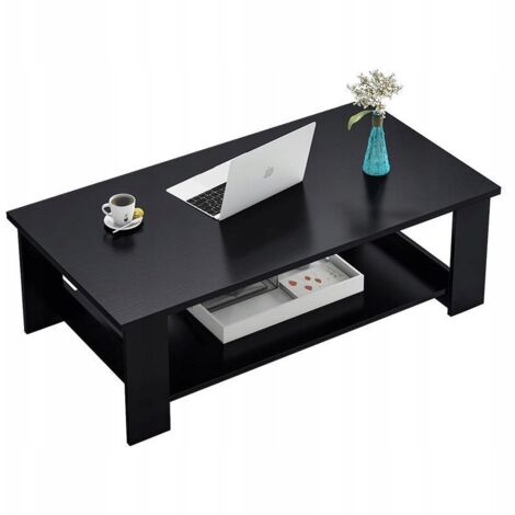 Tavolino da caffè nero in stile loft, 100 cm, con ripiano. Ideale per un soggiorno grande e moderno.