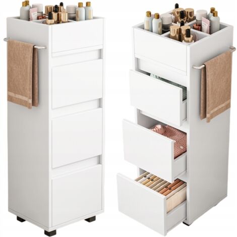 Mobile a colonna bianco per il bagno, moderno e compatto, alto 90 cm.