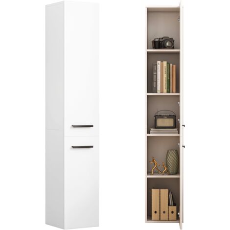 Libreria alta 174 cm, in finitura bianca, ideale per spazi ridotti.
