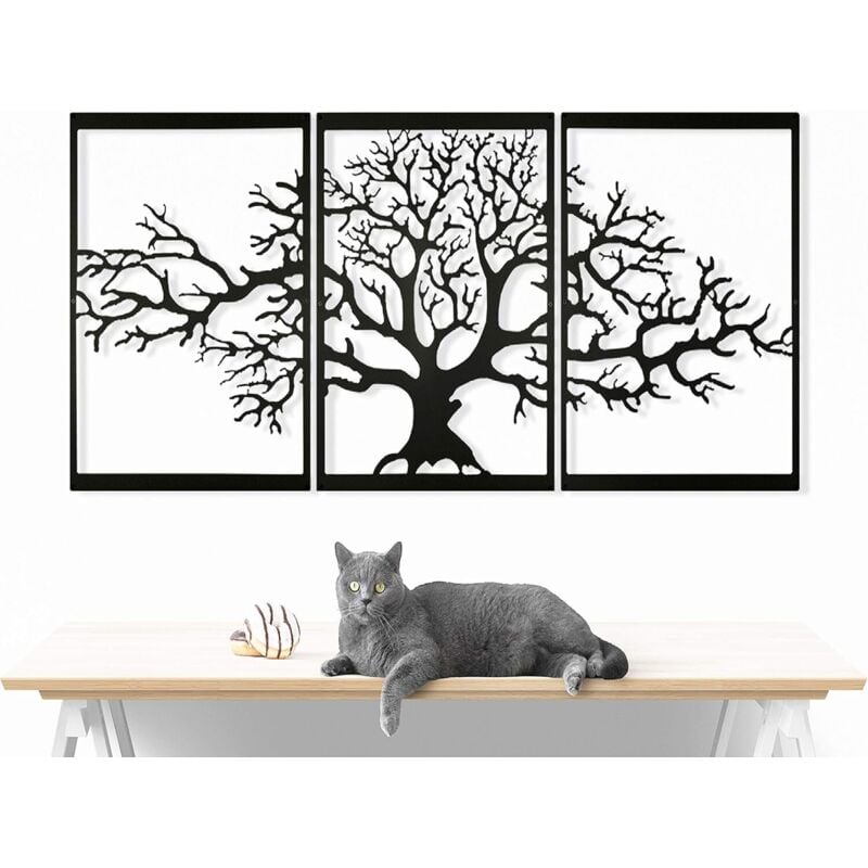 Arbre De Vie En Métal, Décoration Murale, Sculpture En Métal 3D, Pour Maison, Bureau, Grand Lot De 3, Noir, (144.78x58.42 Cm) - Maison