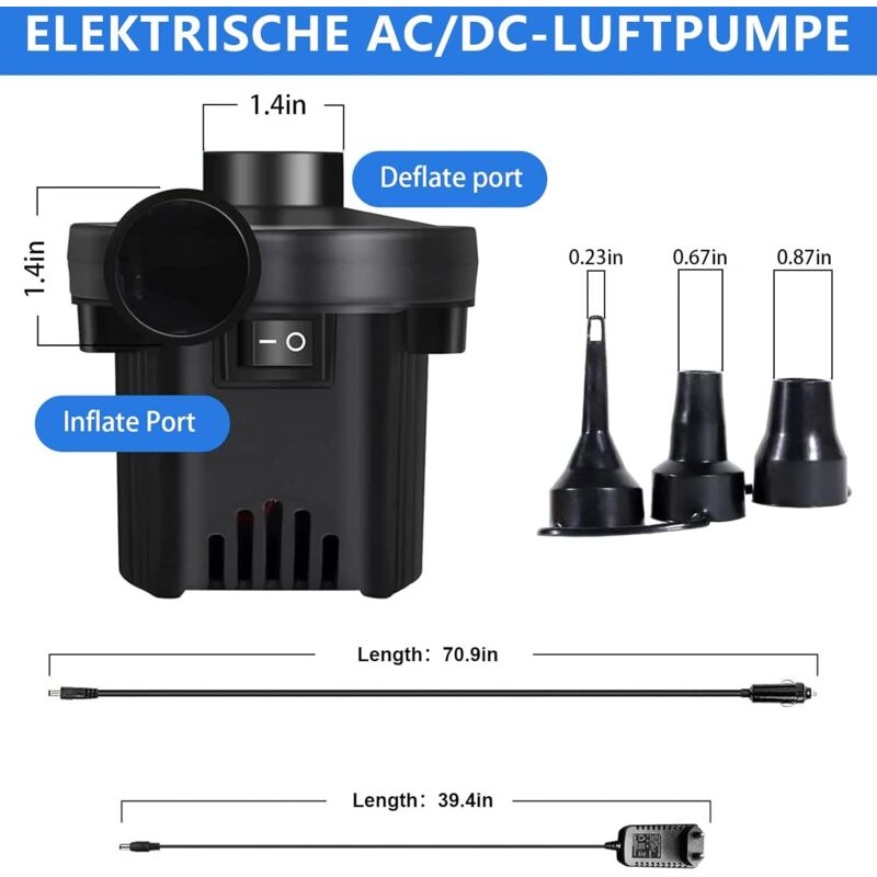 GONFLEUR ÉLECTRIQUE 16 PSI BATTERIE + PRISE ALLUME-CIGARE