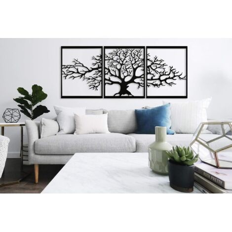 Décoration Murale 3D En Métal « Loups » - 76 X 31 Cm - Noir Mat - Design Découpé Laser - Pour Salon, Bureau