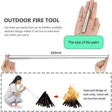 Soufflet De Poche En Inox Télescopique - Pour Feu De Camp, Barbecue, Cheminée - Outil De Soufflage De 14 à 63 Cm