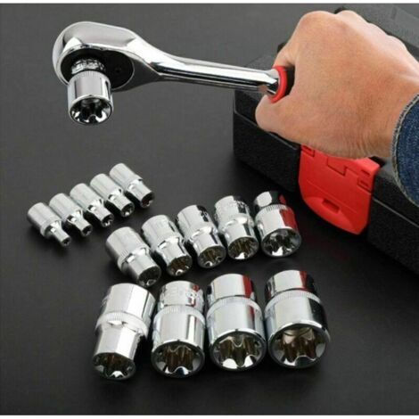 Jeu De 14 Douilles E-TORX (E4 à E24) - Acier Chrome Vanadium, Avec étui, Pour Entraînements 1/4", 3/8" Et 1/2" - 8