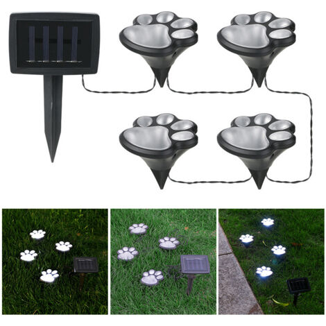 Lumière Solaire de décor de Patte de LED, 4 Empreintes de Patte Animale de Chien Allume la Lampe extérieure de Chemin de LED pour Le Patio Patio décor de Passage Couvert,Lumière blanche (1/5)