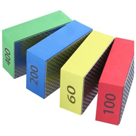 Paquet de 4 tampons de polissage diamantés à la main, blocs de polissage pour carreaux de pierre, verre, tampons de meulage pour carreaux de céramique, 4 niveaux de rugosité 60 100 200 400 grains Mo.
