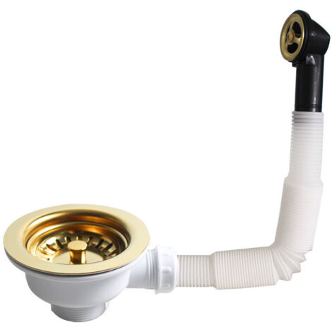 CHOYCLIT Bonde de vidange à panier inox pour évier 1 bac, diamètre 114 mm avec trop plein rond (1/4)