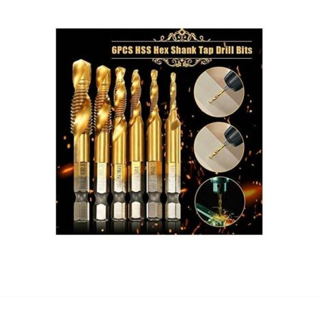 Coffret 6 Forets Taraudeurs M3-M10 HSS Titane – Perçage, Taraudage, Ébavurage En 1 Opération Pour Bois, Plastique, Aluminium & Métaux Mous