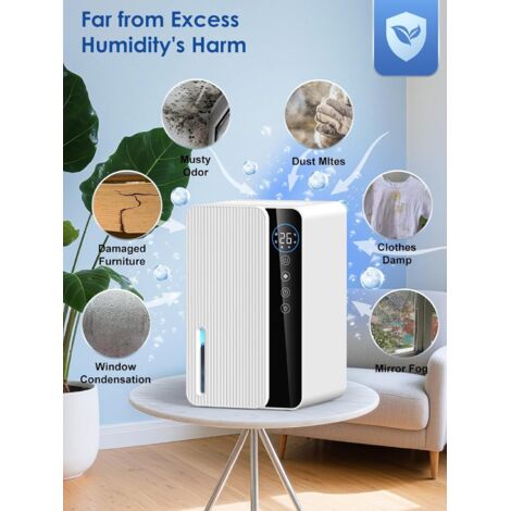 Déshumidificateur D'air 1800ML, Deshumidificateur Électrique Ultra- Silencieux (≤35 DB), Ambiance 7 LED Tactile, Arrêt Automatique, Appareil Portable Avec Minuteur Pour Dressing (Blanc