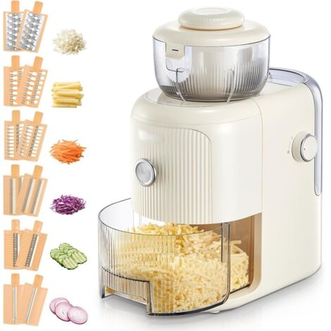 Râpe électrique Multifonction - 6 Lames, 50W, Bol 1,8L - Parfait Pour Légumes, Fromage, Oignons… Facile Et Rapide !