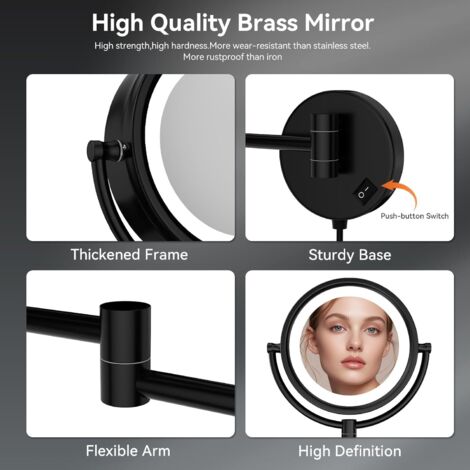 HIMRY 8,5 Lumineux Miroir Mural LED Miroir Cosmétique Pliant, 7X