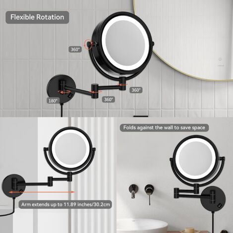 Refein Miroir De Maquillage Mural Grossissant 5x - Miroir Salle De Bain Double Face Pivotant 360° - 20,3 Cm Pour Rasage Et Beauté Homme Femme