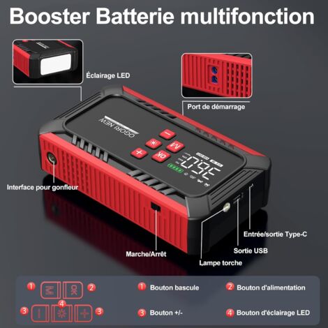 JFEGWO F60 Booster Batterie Voiture, 6000A 32000mah Démarreur de Voiture (Jusqu'à 13L Essence